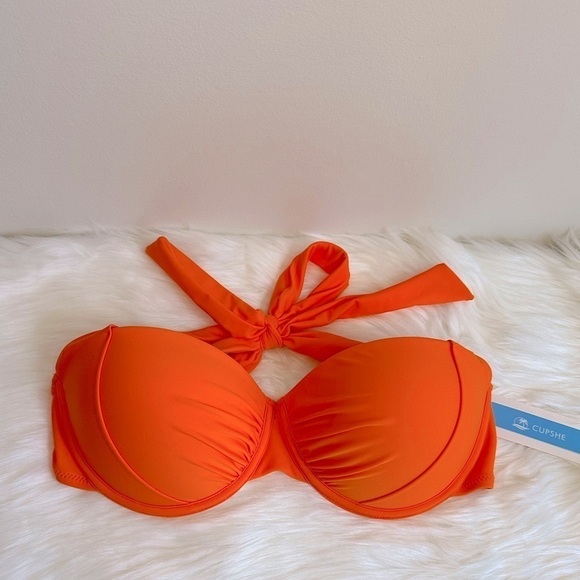 NWT CUPSHE Padded Underwire Halter Bikini Top Orange Size Medium - Picture 2 of 16
